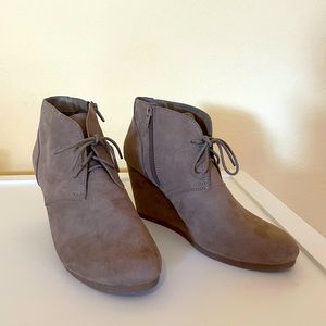 Tan Universal Thread Faux Suede Wedge Bootie!